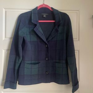 Tahari Navy and Green Plaid Sweater size medium